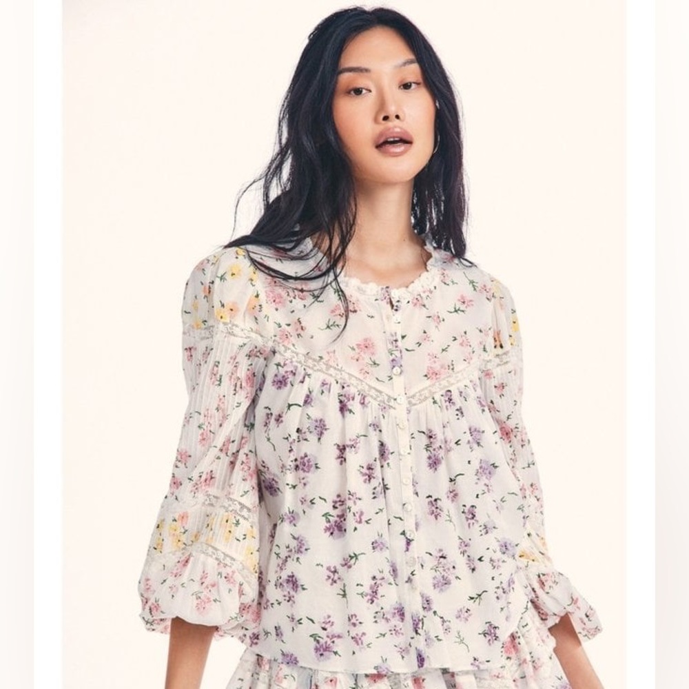 NWT Love shack fancy baryon floral peasant blouse xs